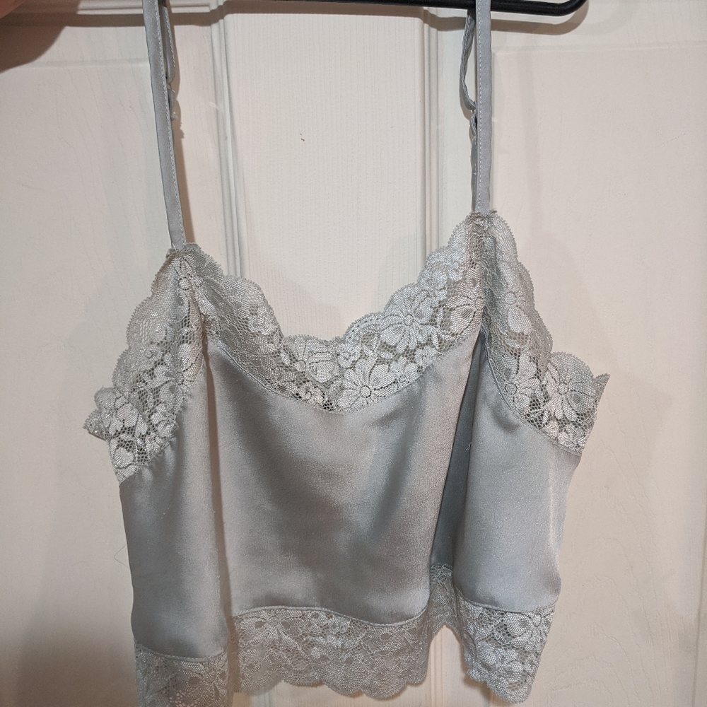 Brandy Melville Lace Blue Cropped Silk Tank - Picture 2 of 8